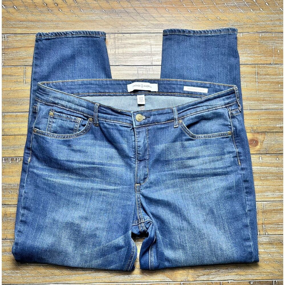 Vintage America Weekend Crop Jeans Women's 14 Blue Stretch Denim Straight